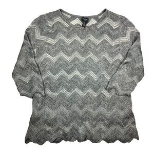 Chico's Travelers Sweater  Size L  Gray Pullover 3/4 Sleeve Lightweight Knit Top